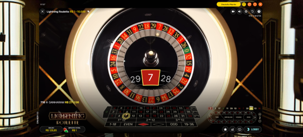 Resultado da rodada na Lightning Roulette